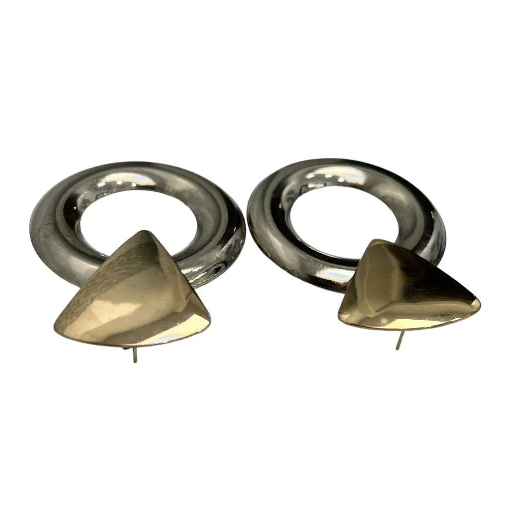 VINTAGE 1980'S GOLD & SILVER DOOR KNOCKER EARRINGS